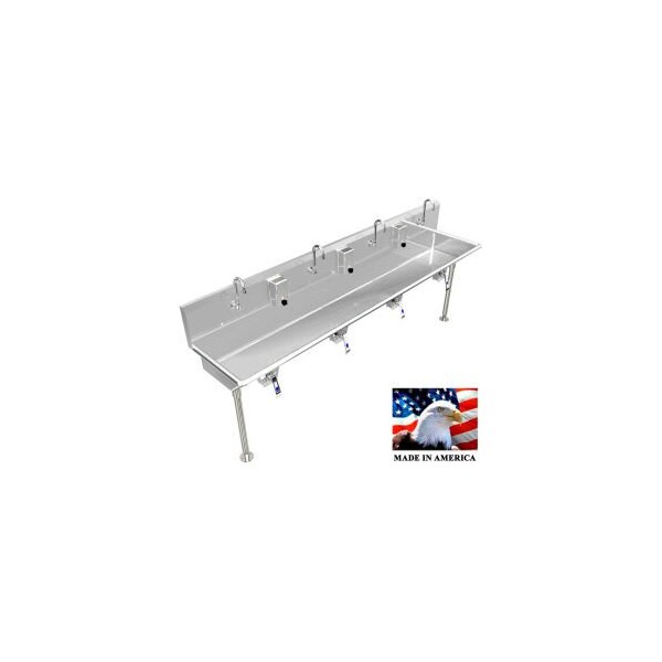 Best Sheet Metal. BSM Inc. Stainless Steel Sink, 4 User w/Knee Valve Operated Valves Straight Legs 80"L X 20"W X 8"D 043K80208L - main